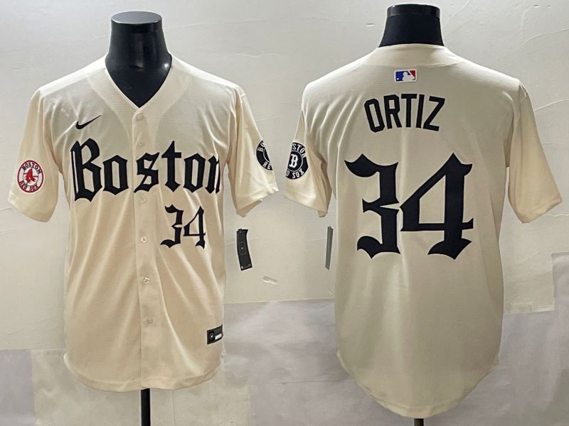 Men 2025 Boston Red Sox #34 Ortiz Cream Five generations Joint Name Nike MLB Jersey style 11
